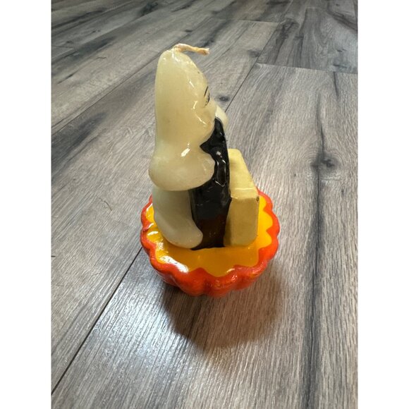 VTG  Halloween Ghost Candle With Jack-O-Lantern Base RIP Headstone Happy Hallowe - Picture 3 of 6